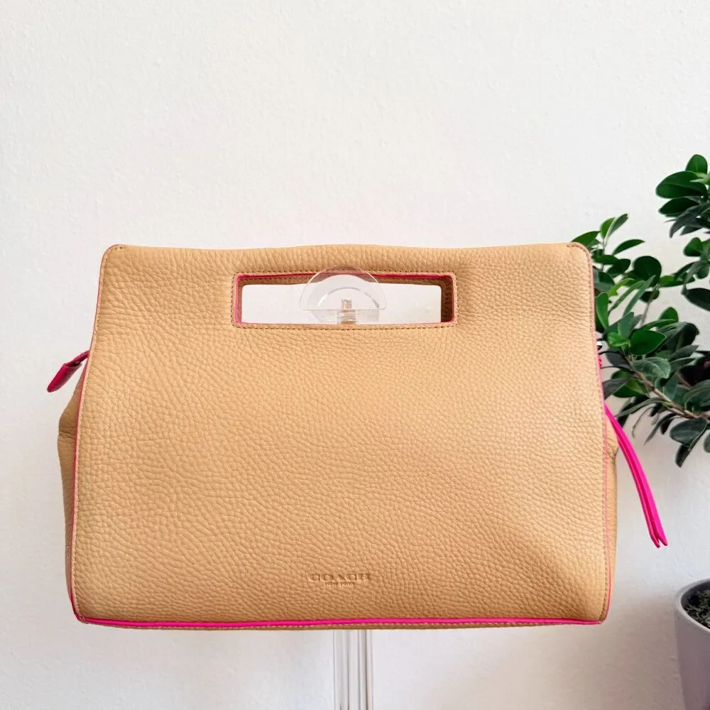 Coach Bleecker F51635 Pocket In Edgepaint Camel Pink Ruby Leather Clutch Bag